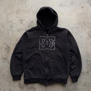 Vintage Y2K DC Shoes Black Zip Up Hoodie Sherpa Lined Skater Streetwear
